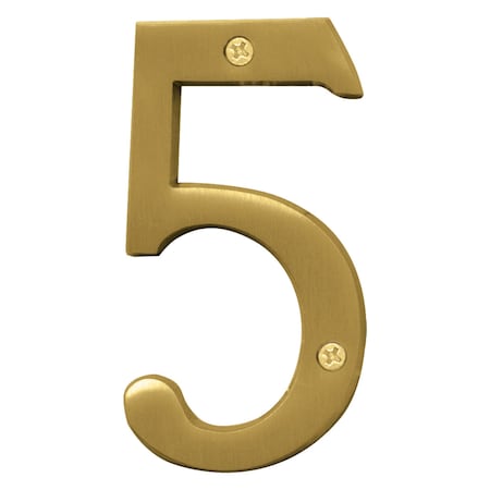 Hy-Ko 4In Brushed Brass Number 5, 3PK A30925